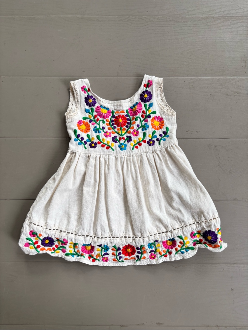 Girls White Embroidered Floral Sundress